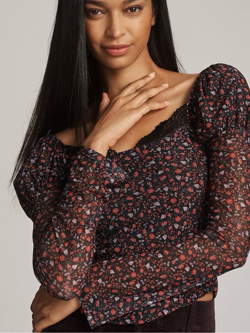 Maeve Mutton Sleeve Scoop Neck Ditsy Floral Top